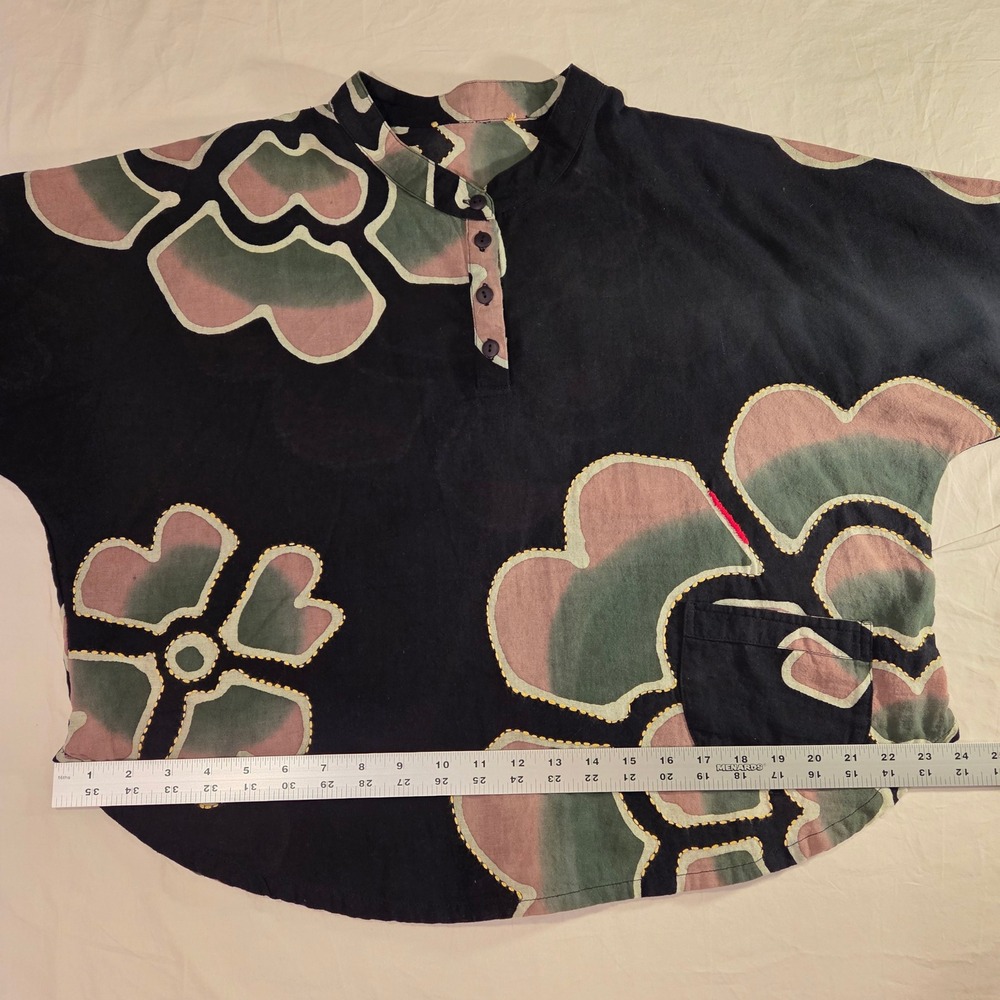 Boho Women's Boxy Pullover Short Sleeve Blouse 100% Cotton Embroidered Hippie - Picture 7 of 12